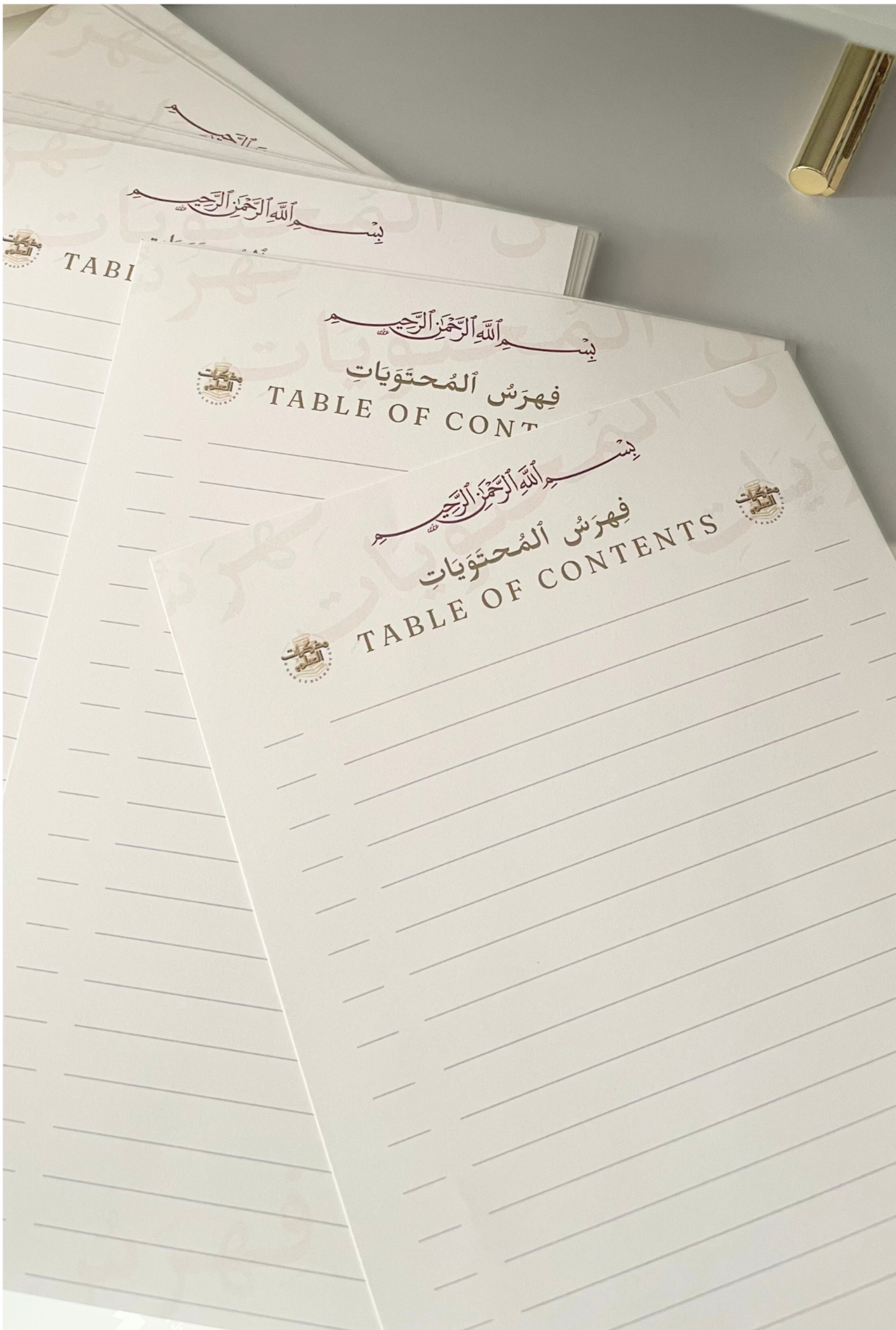 A5 Table of Contents Sheet